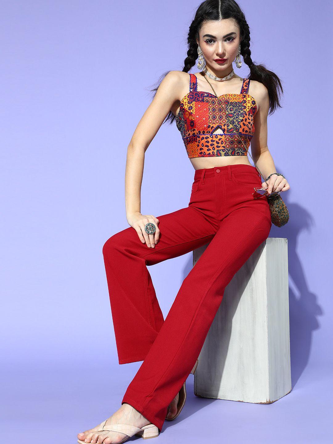 inddus women multi-coloured ethnic motifs ethnic fusion top