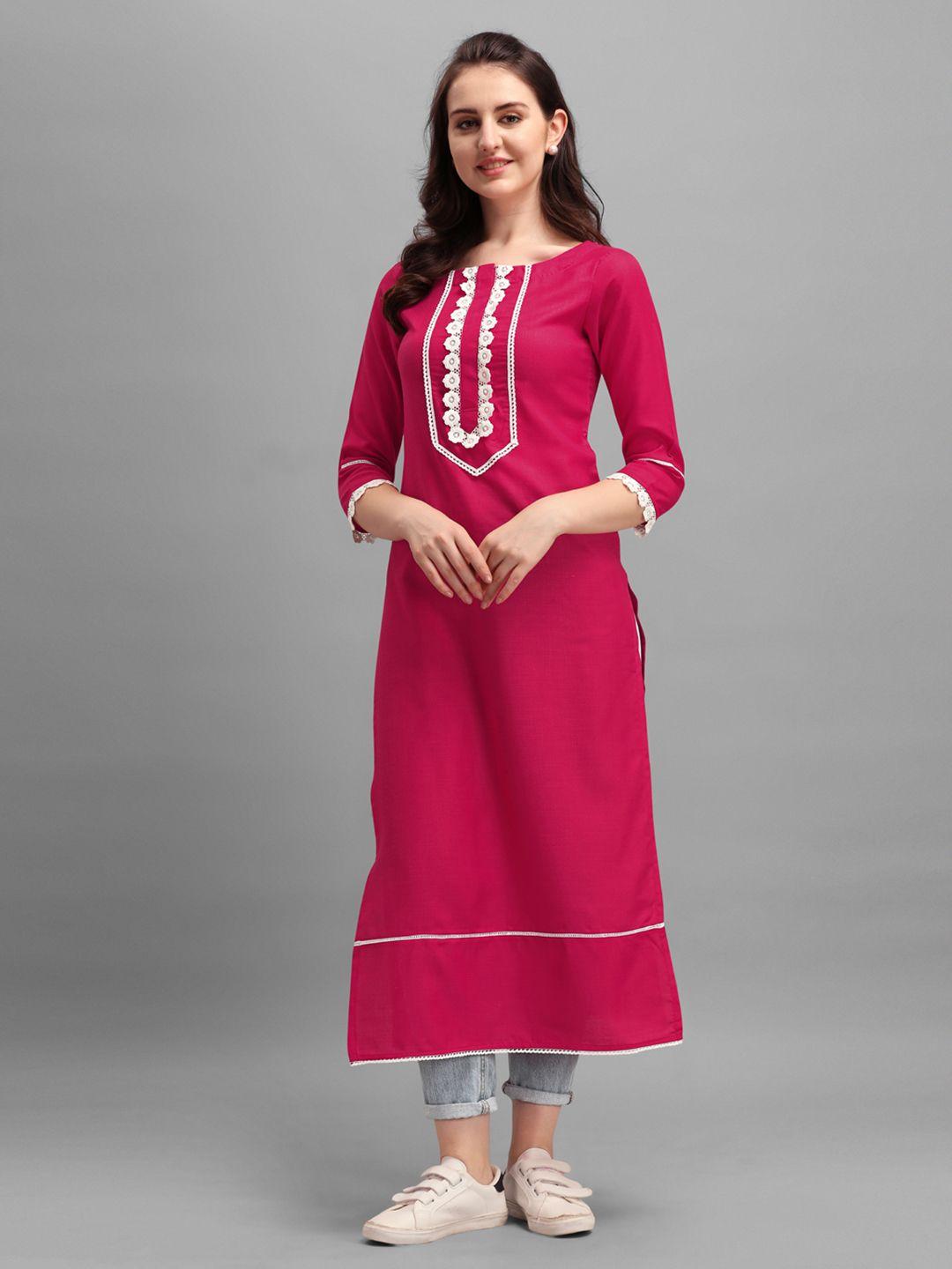 inddus women pink floral yoke design kurta