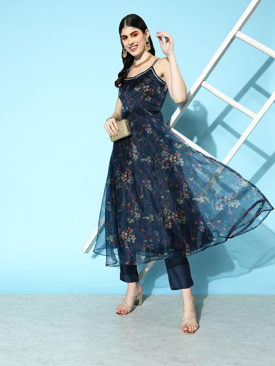 inddus women printed kurta with trousers