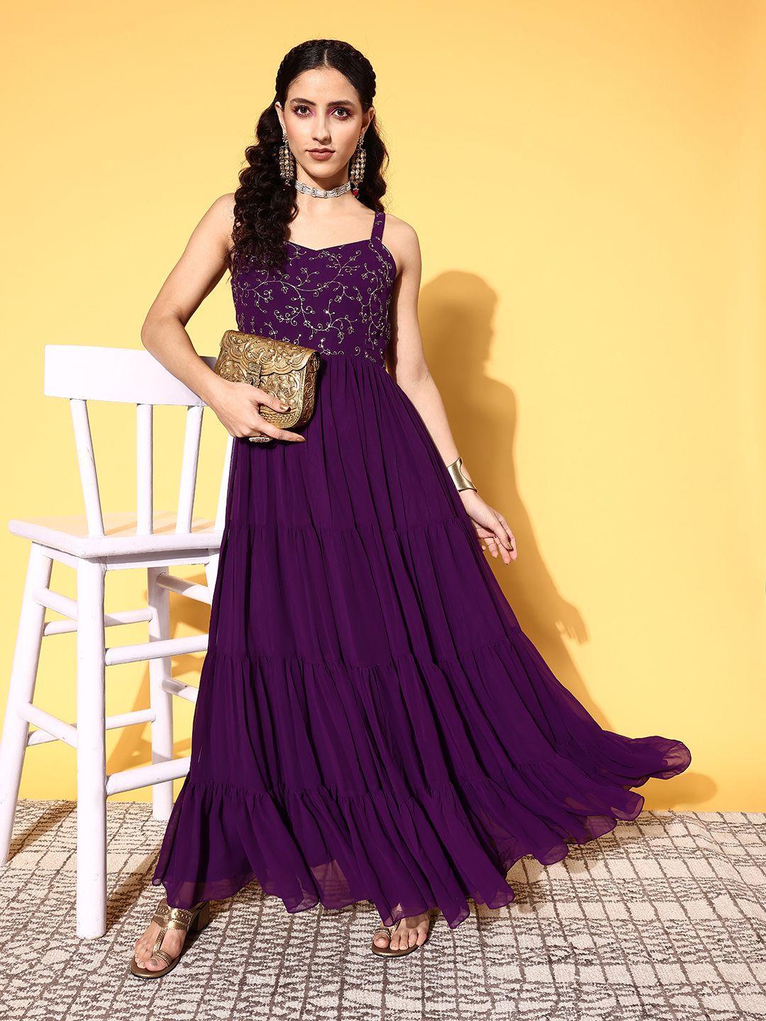 inddus women purple floral gown for days