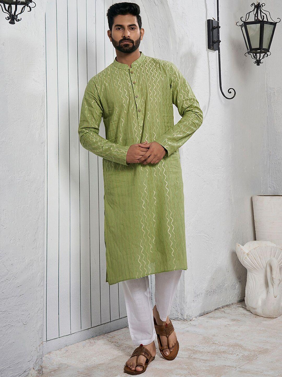 inddus woven design mandarin collar kurta