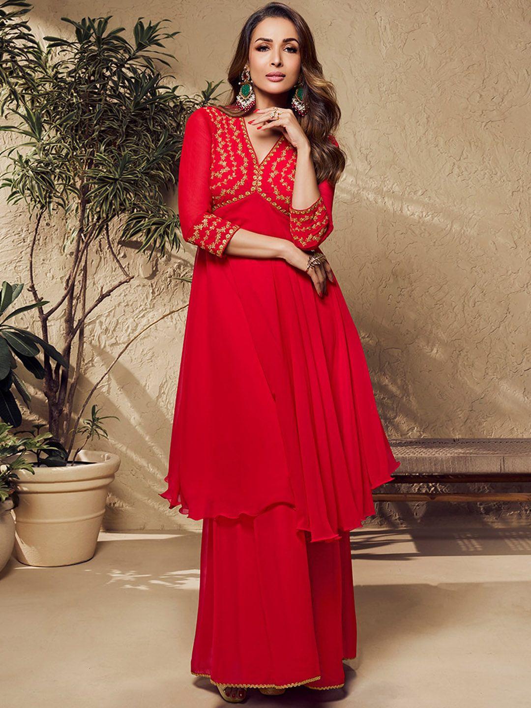 inddus zari embroidered flared kurta with sharara