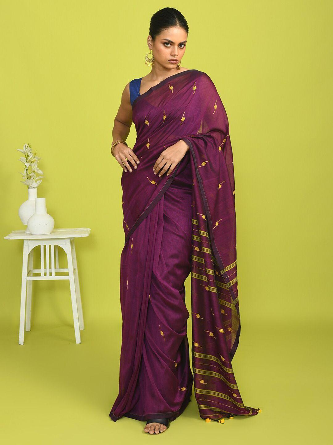indethnic ethnic motifs woven design pure cotton jamdani saree
