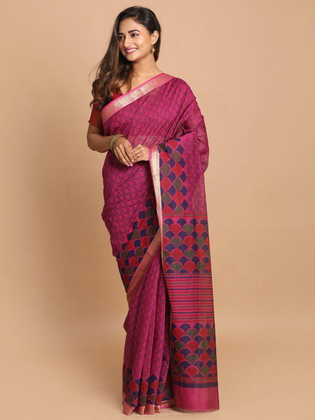 indethnic purple ethnic motifs printed saree