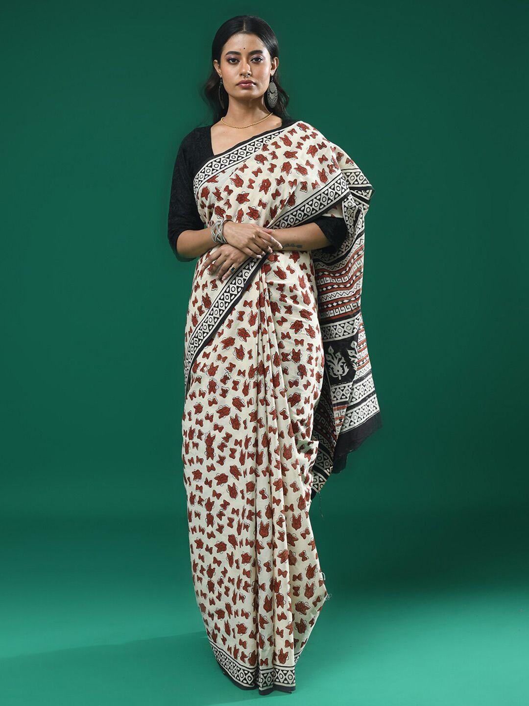 indethnic abstract printed pure cotton bagru saree