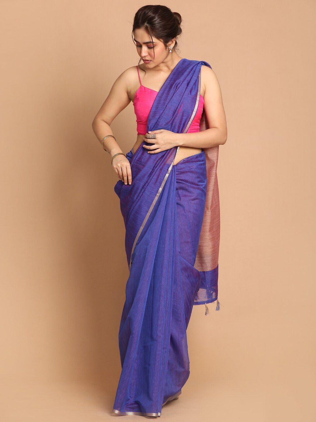 indethnic blue & pink zari banarasi saree
