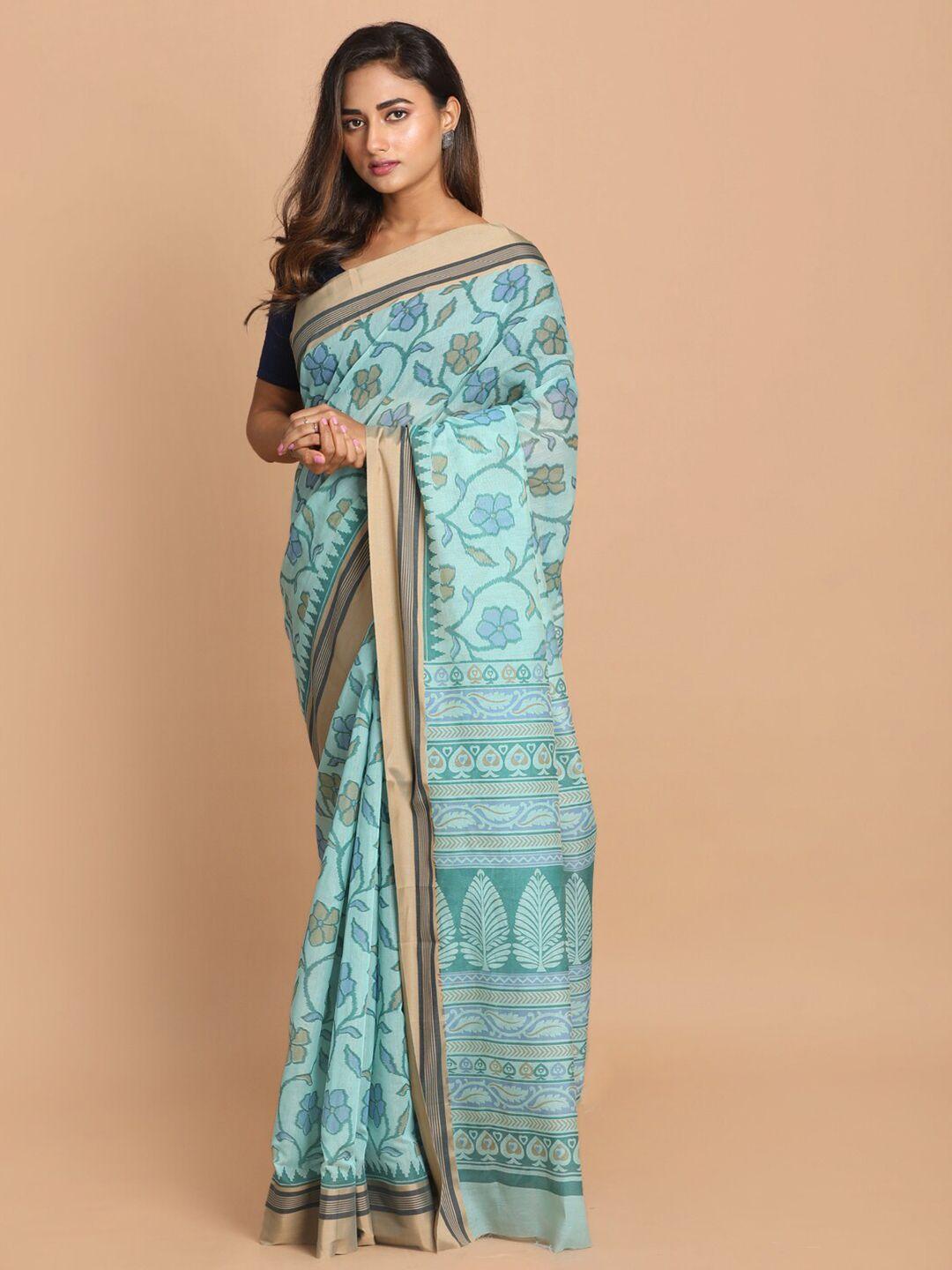 indethnic blue floral saree