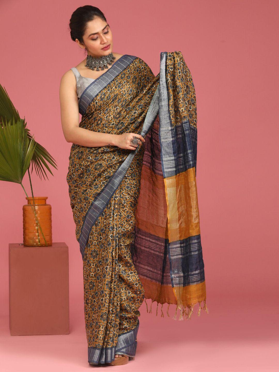 indethnic brown & grey handloom bhagalpuri saree