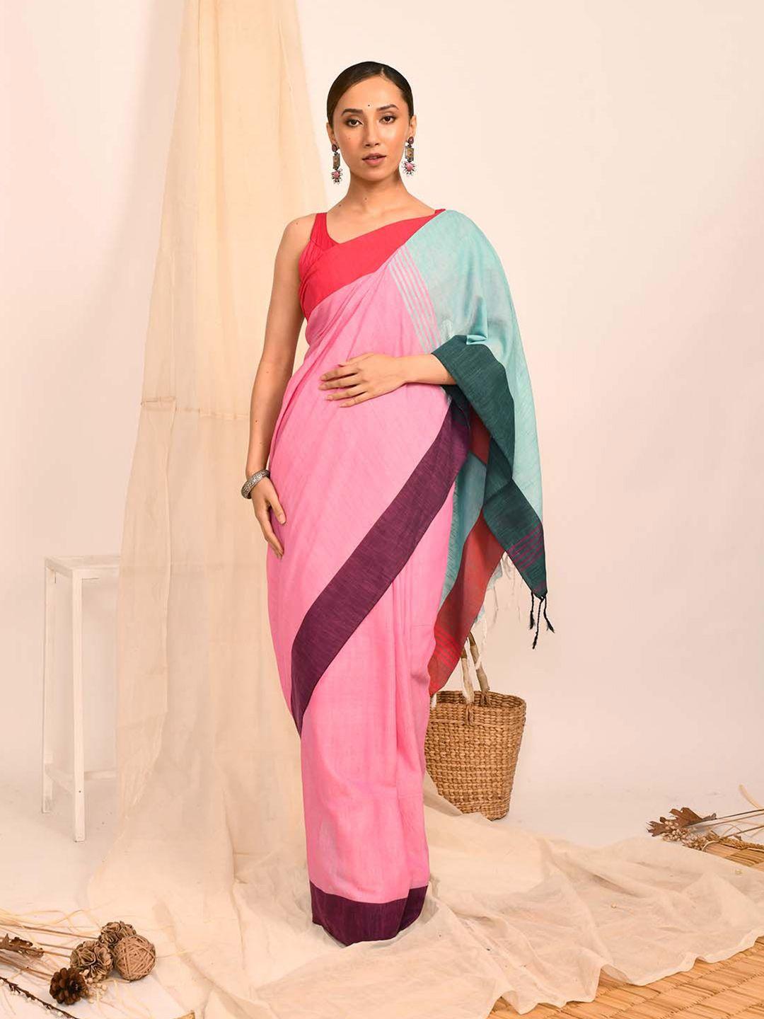 indethnic colourblocked  jamdani saree