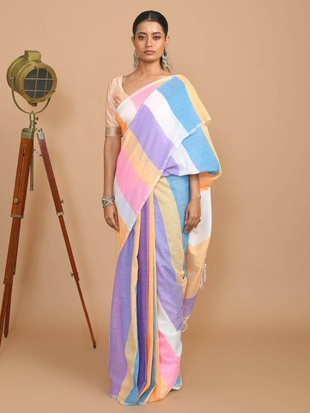 indethnic colourblocked pure cotton saree