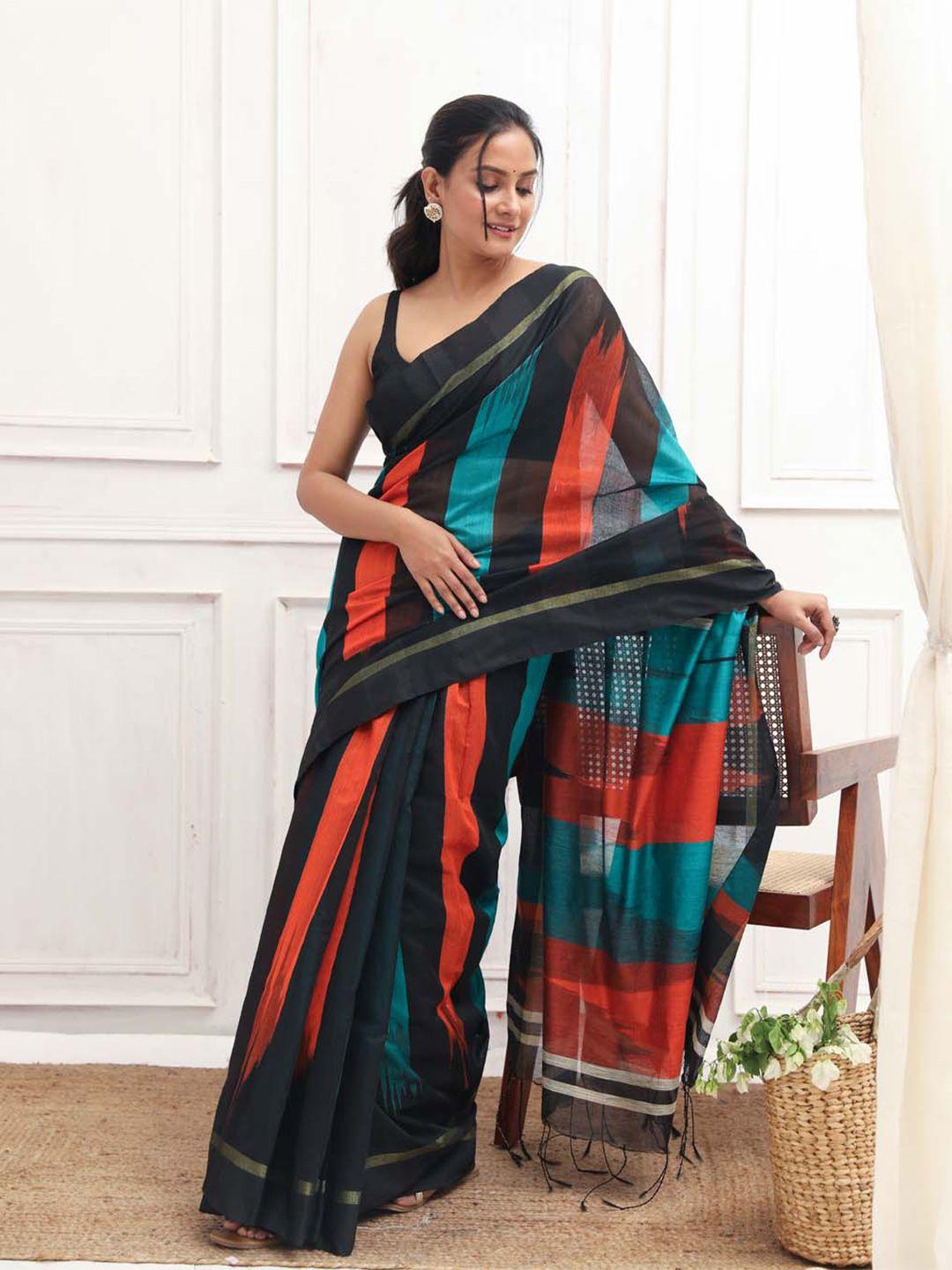 indethnic colourblocked saree