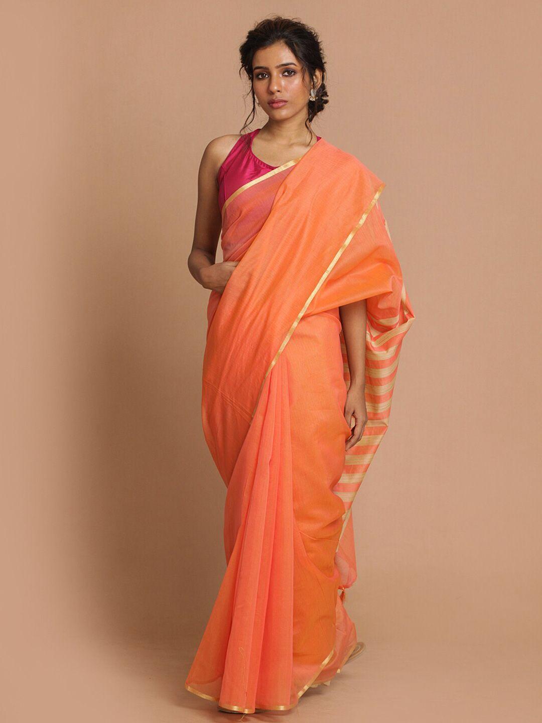 indethnic coral & magenta banarasi saree