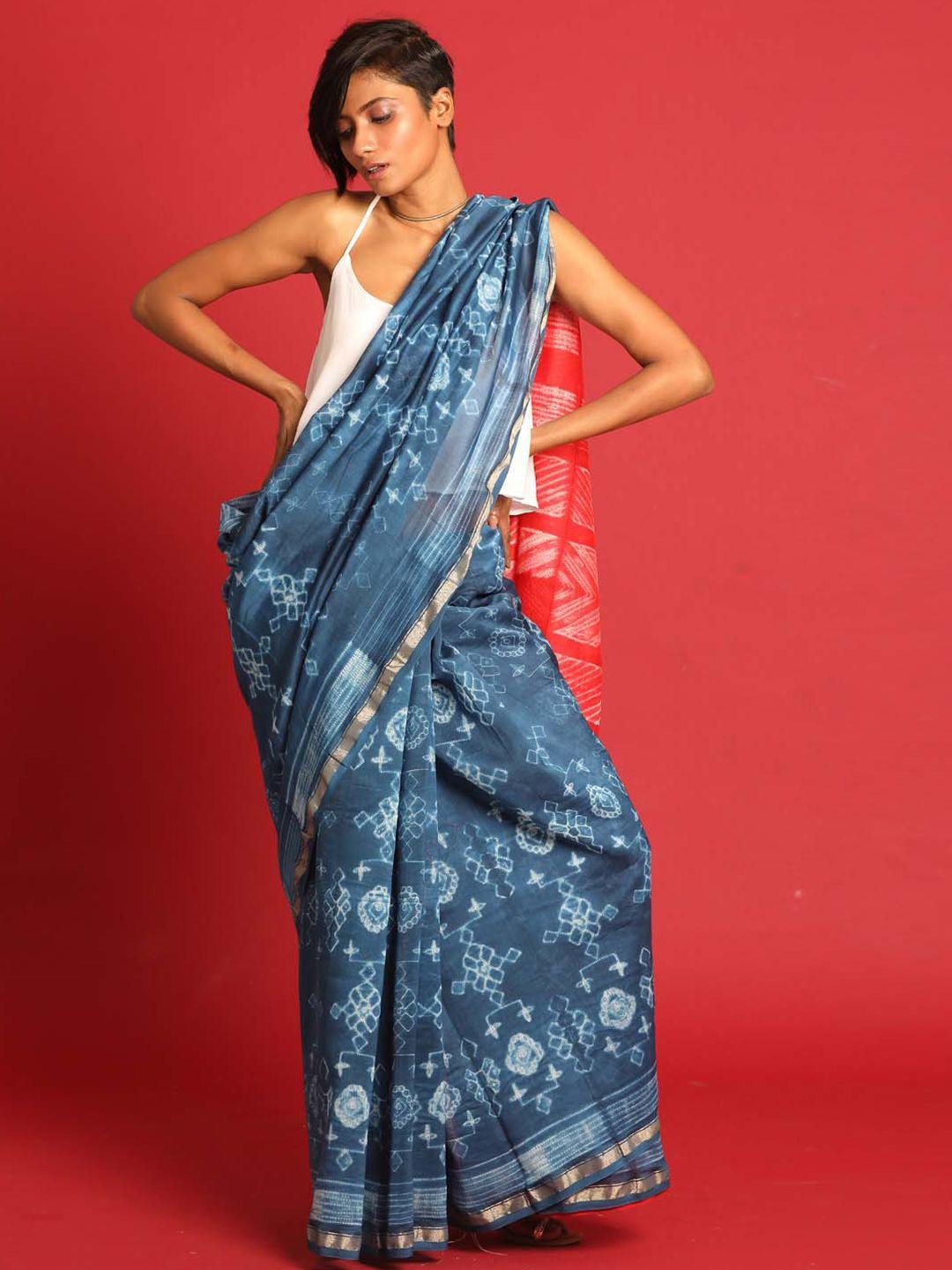 indethnic ethnic motifs zari silk cotton chanderi saree