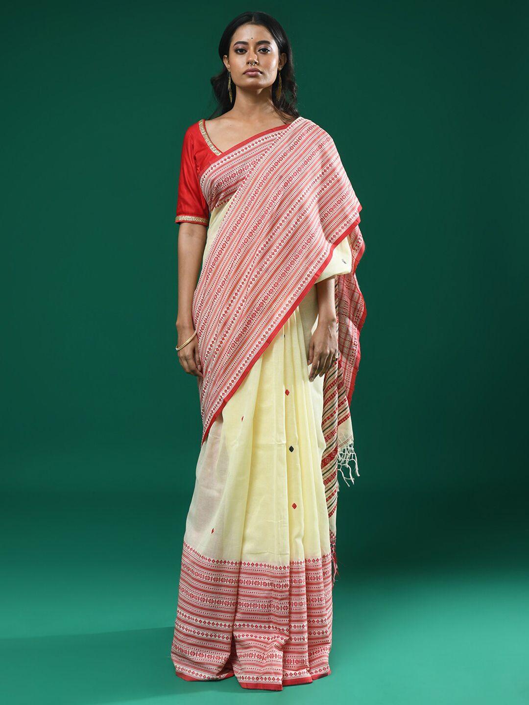 indethnic ethnic woven design pure cotton jamdani saree