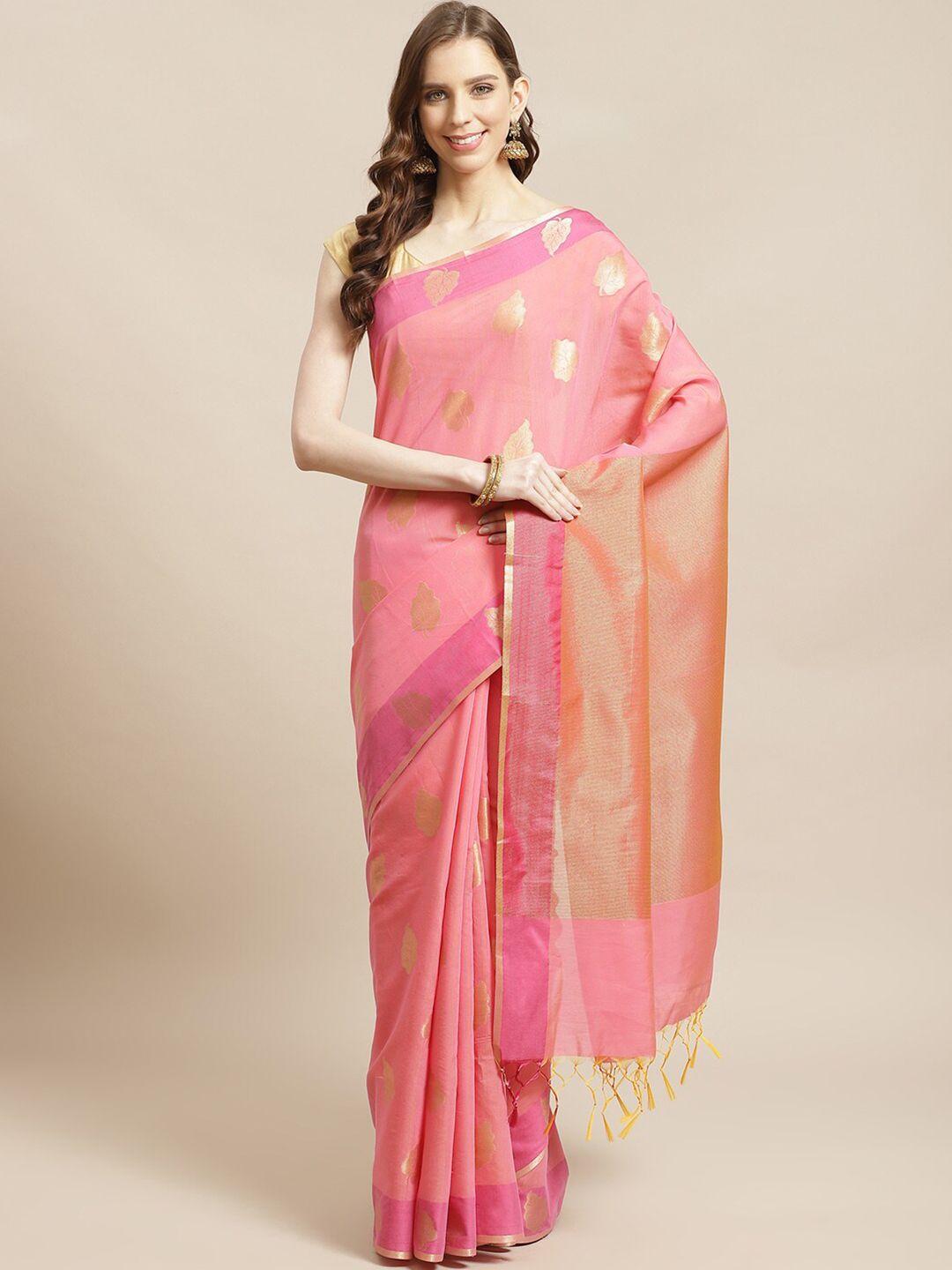 indethnic fuchsia & gold-coloured ethnic motifs zari banarasi saree