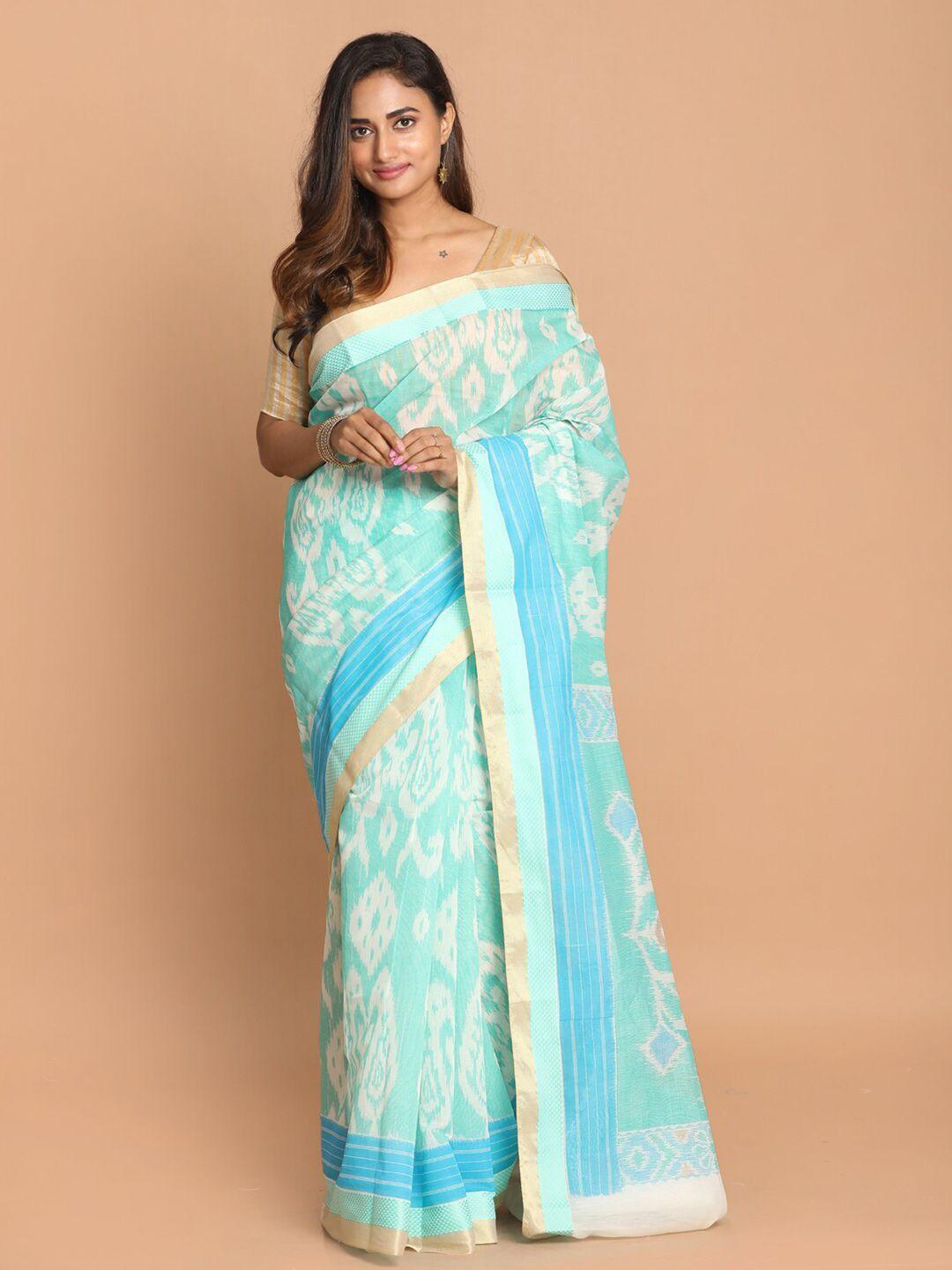 indethnic green & cream-coloured ethnic motifs saree