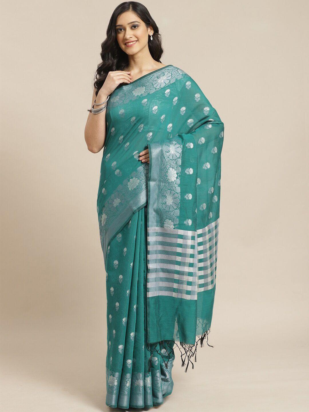 indethnic green & grey ethnic motifs banarasi saree