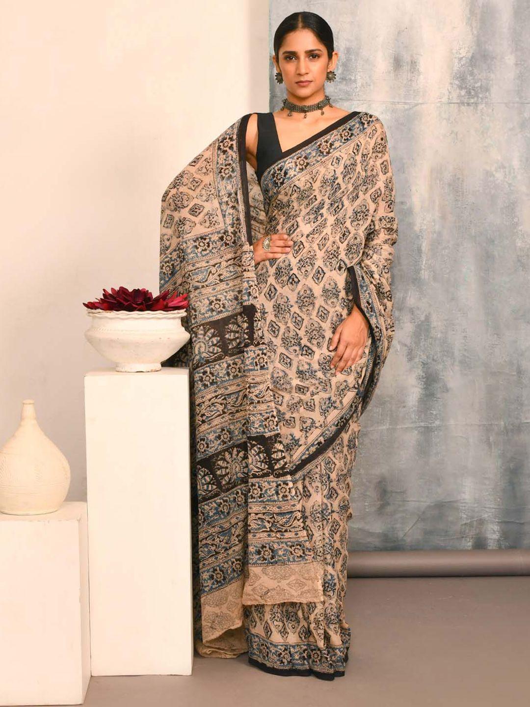 indethnic kalamkari printed pure cotton saree