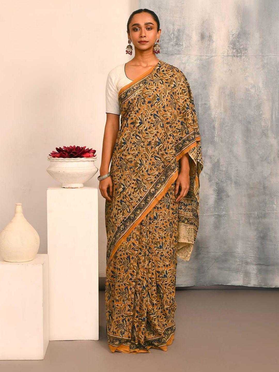 indethnic kalamkari printed pure cotton saree