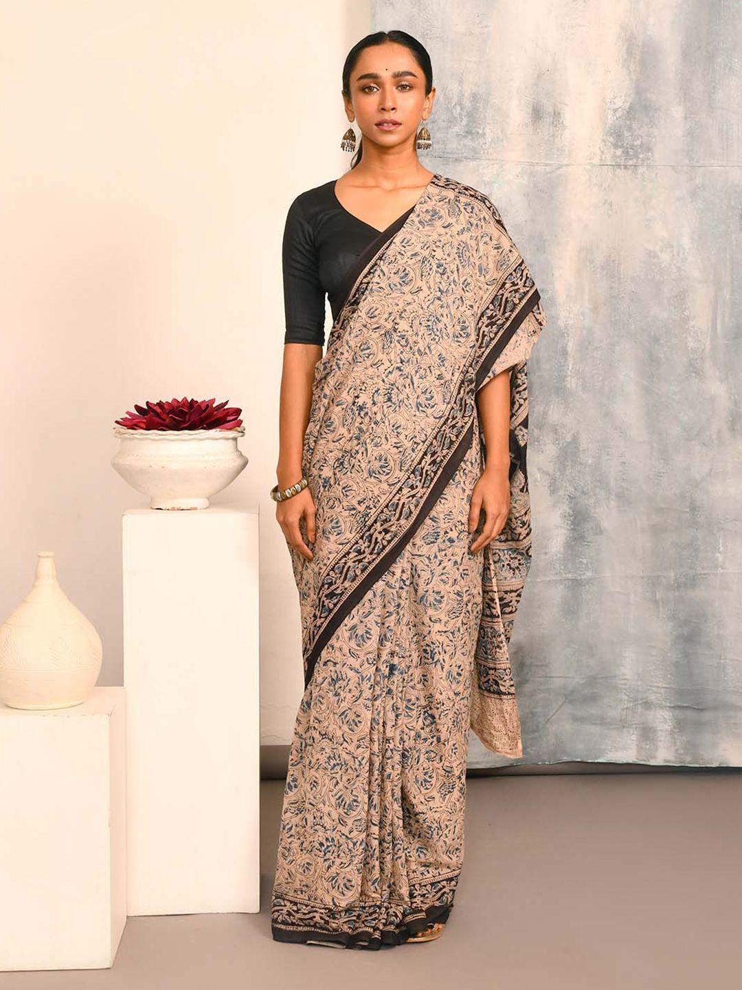 indethnic kalamkari printed pure cotton saree