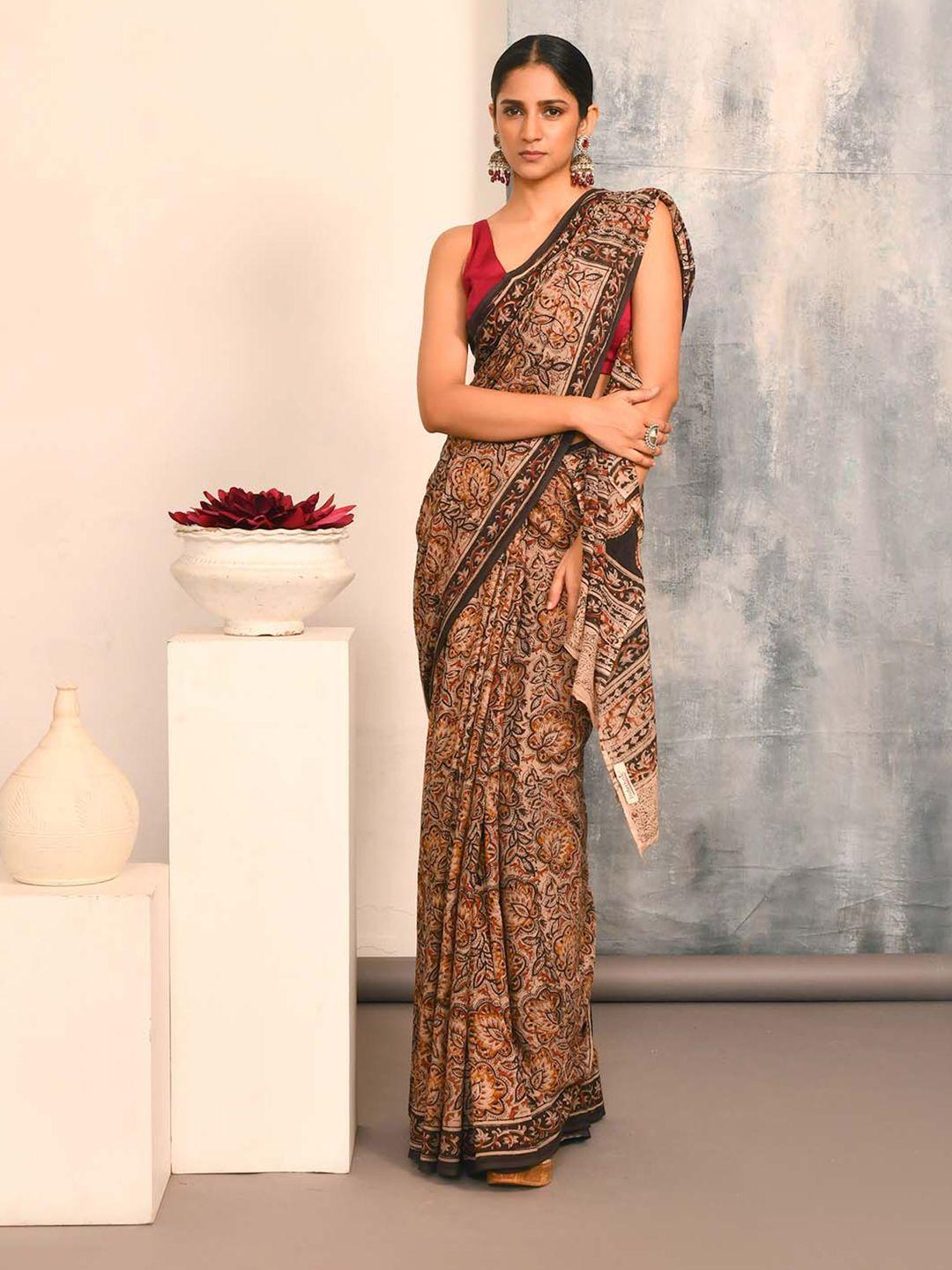 indethnic kalamkari printed pure cotton saree