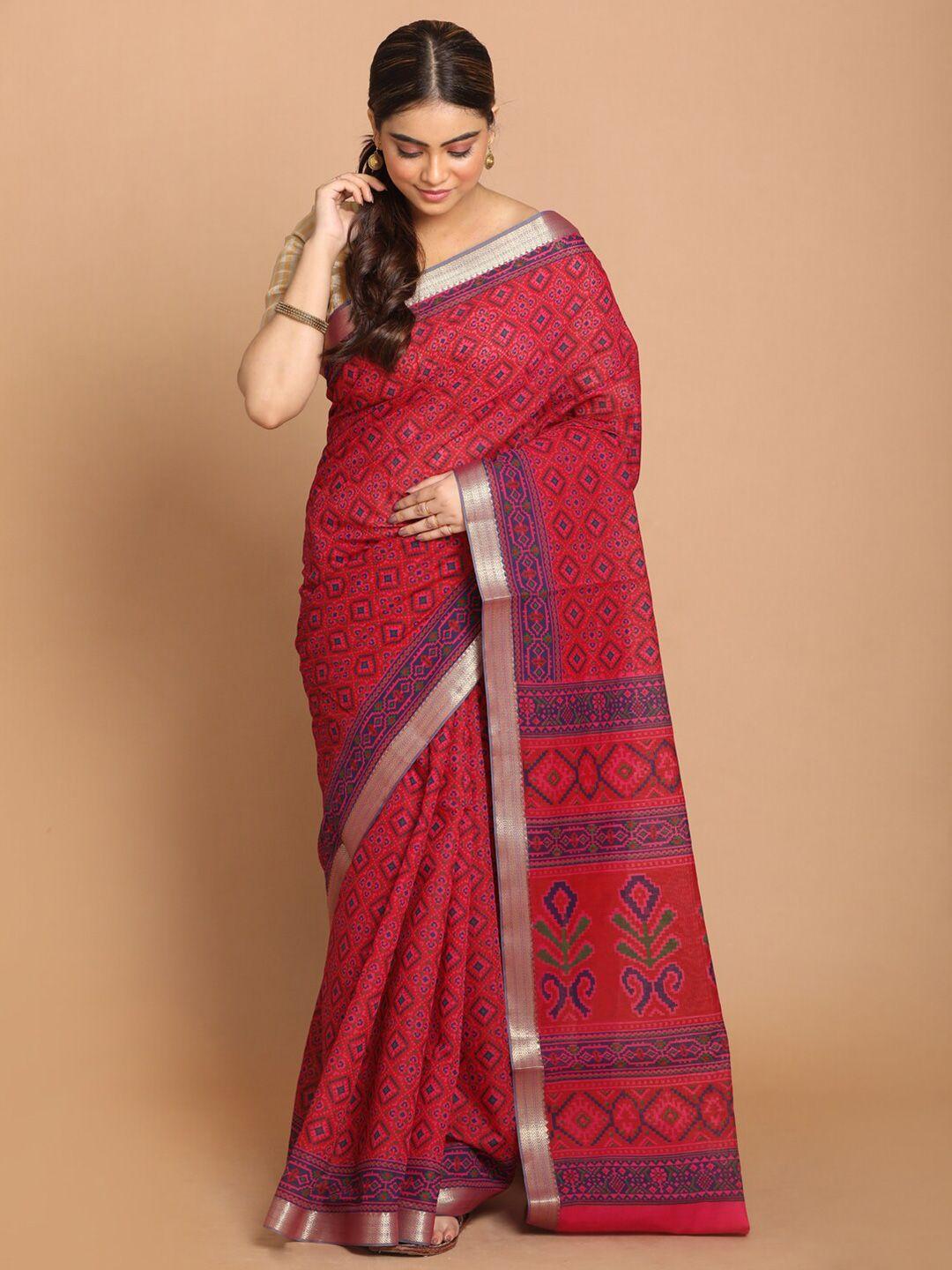 indethnic magenta & blue bandhani printed saree