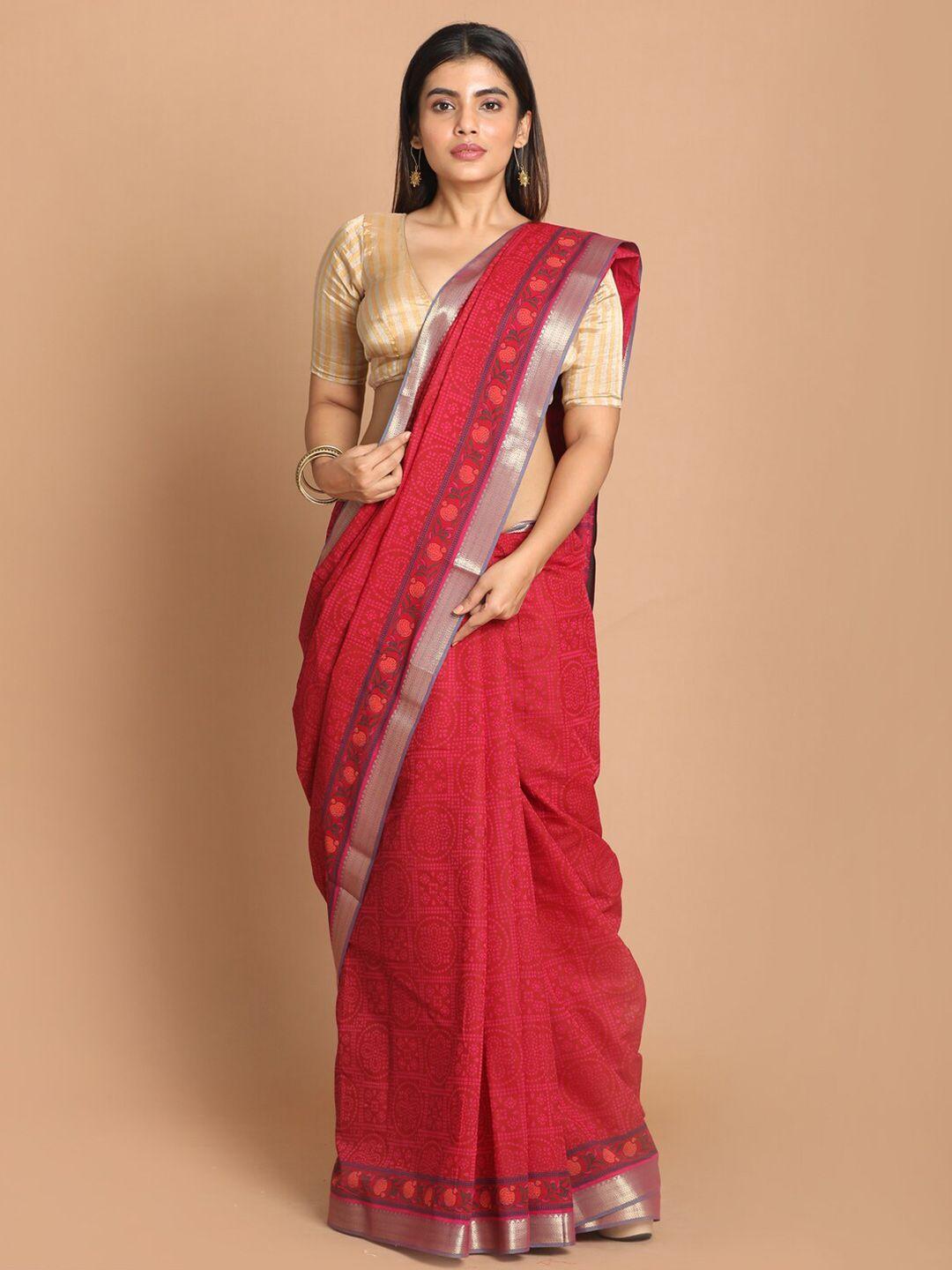 indethnic magenta & blue bandhani zari saree