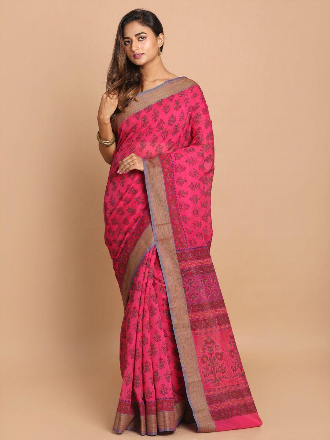 indethnic magenta & blue ethnic motifs saree