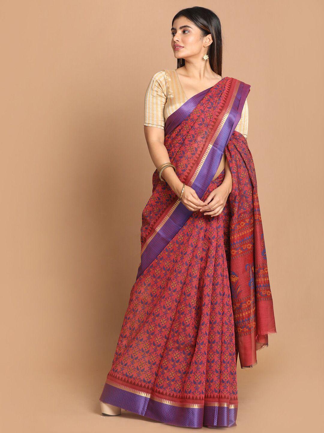 indethnic magenta & blue ethnic motifs zari saree