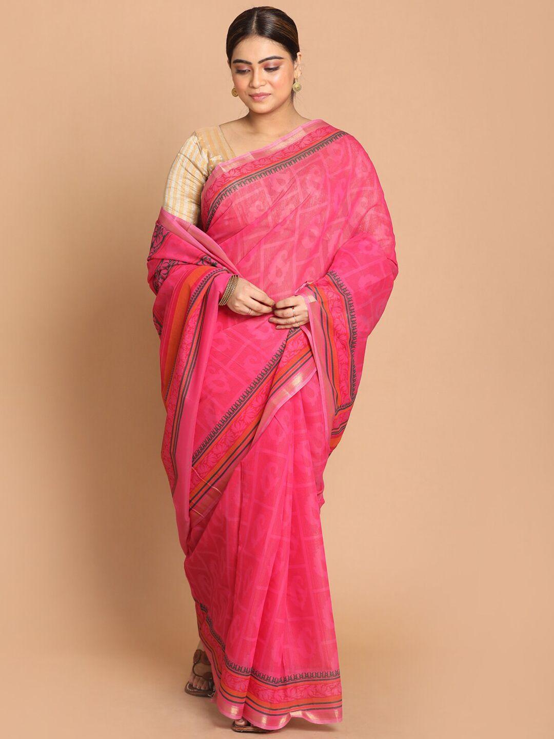 indethnic magenta & blue paisley printed saree