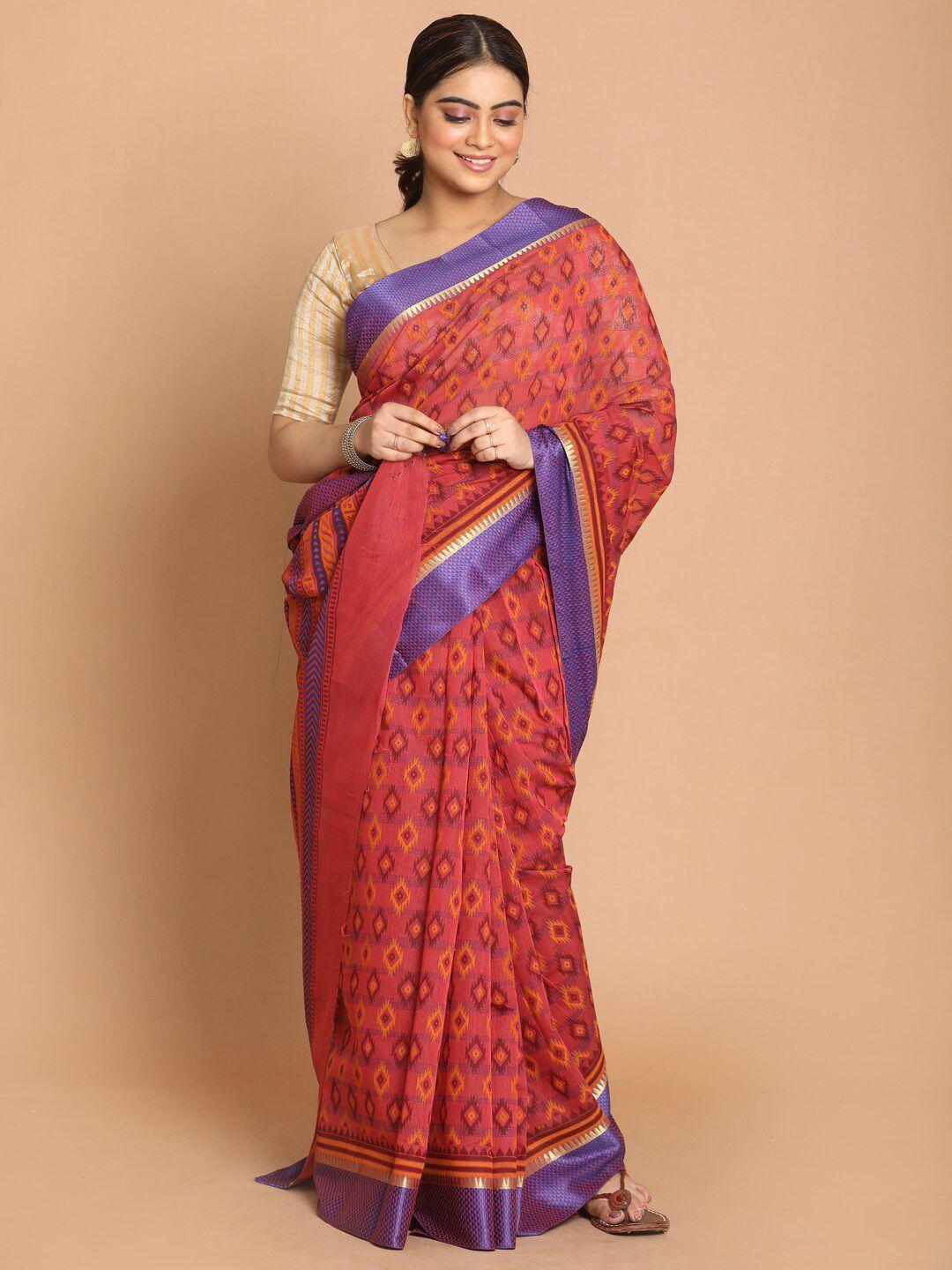 indethnic magenta & blue printed saree