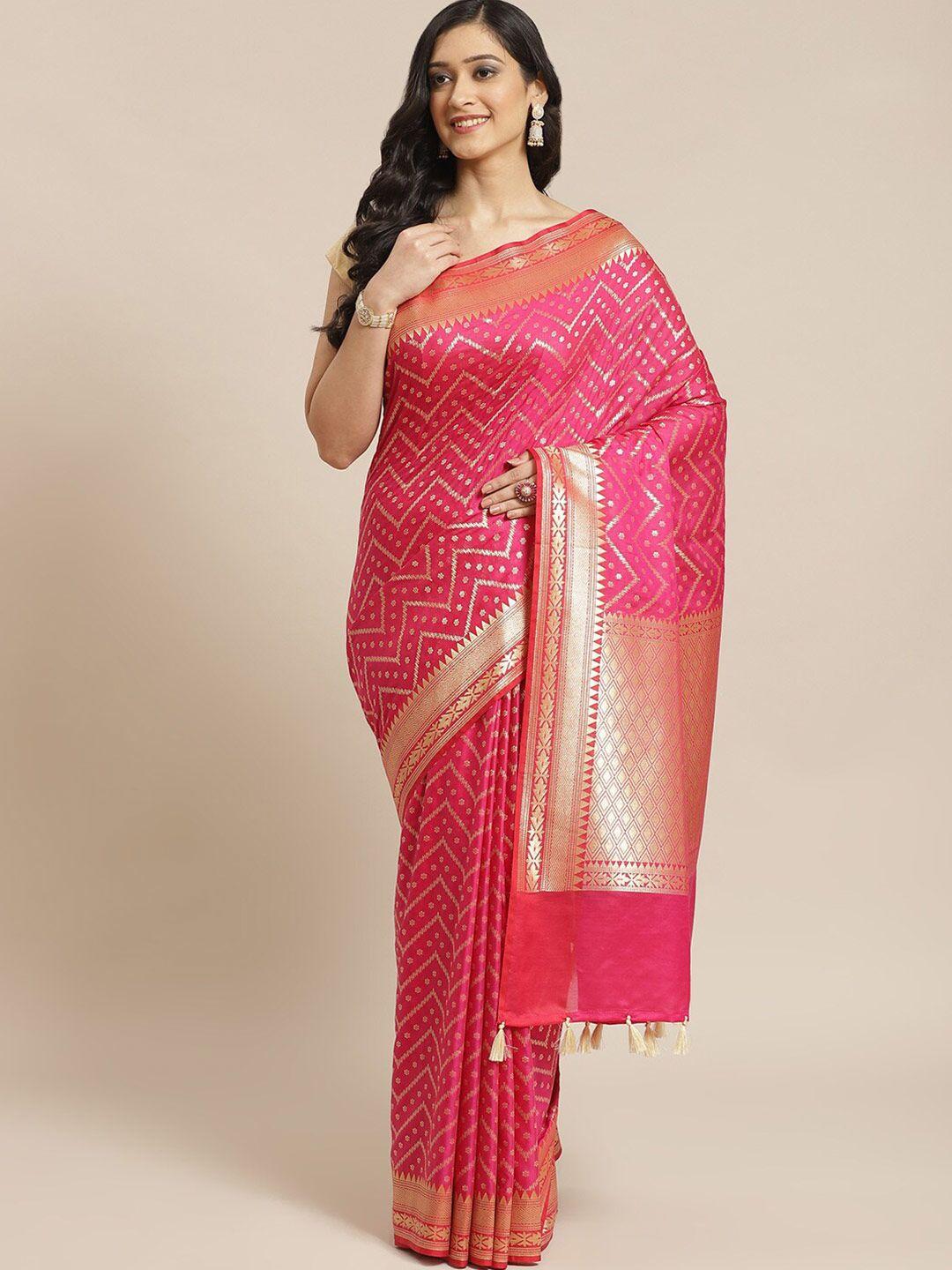 indethnic magenta & gold-toned woven design zari banarasi saree