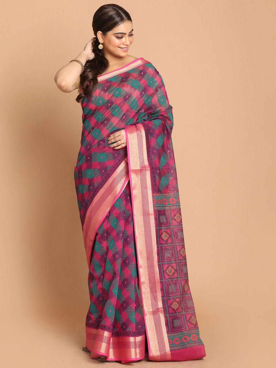 indethnic magenta & green saree