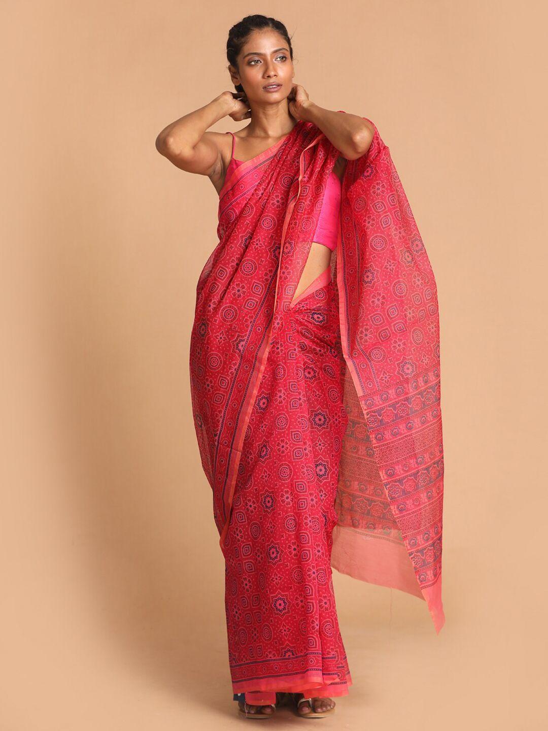 indethnic magenta ethnic motifs supernet saree