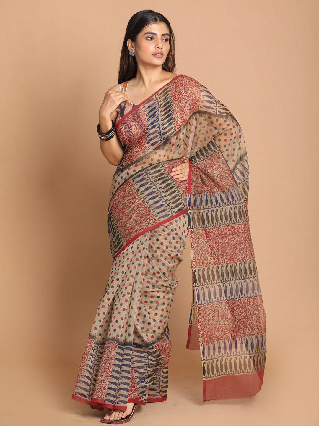 indethnic maroon & beige supernet saree