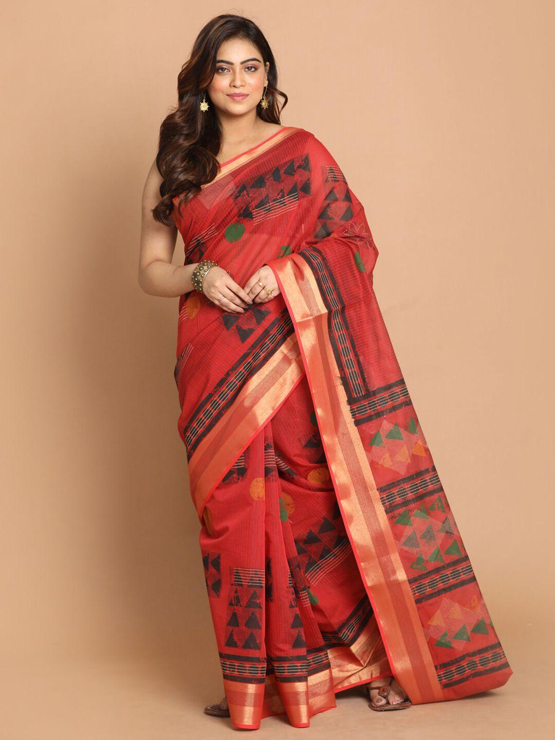 indethnic maroon & black printed saree