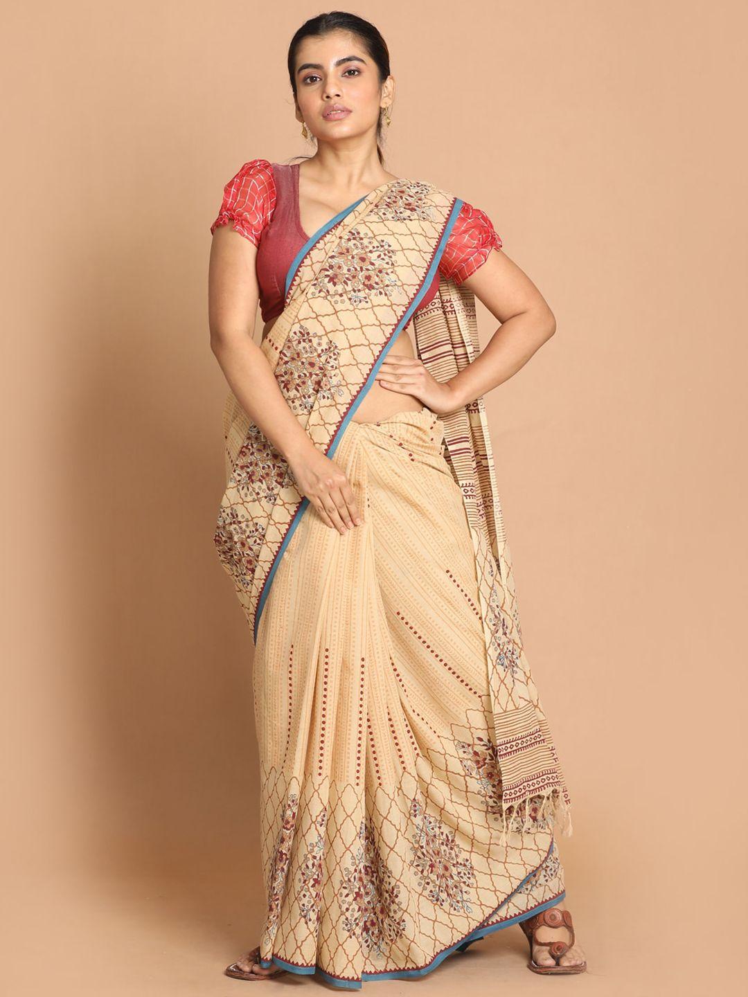 indethnic maroon & cream-coloured ethnic motifs pure cotton saree