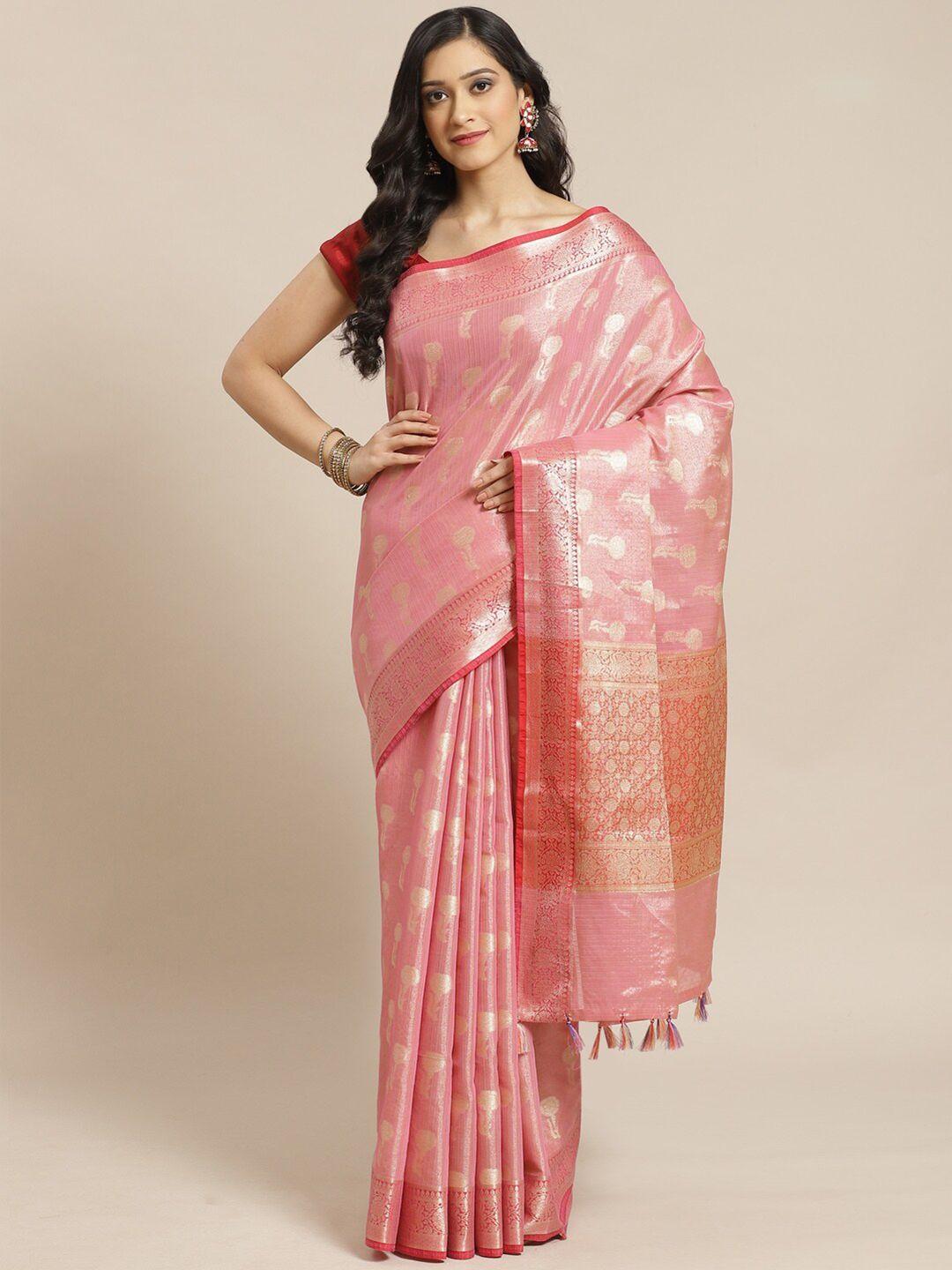 indethnic pink & gold-coloured ethnic motifs zari banarasi saree