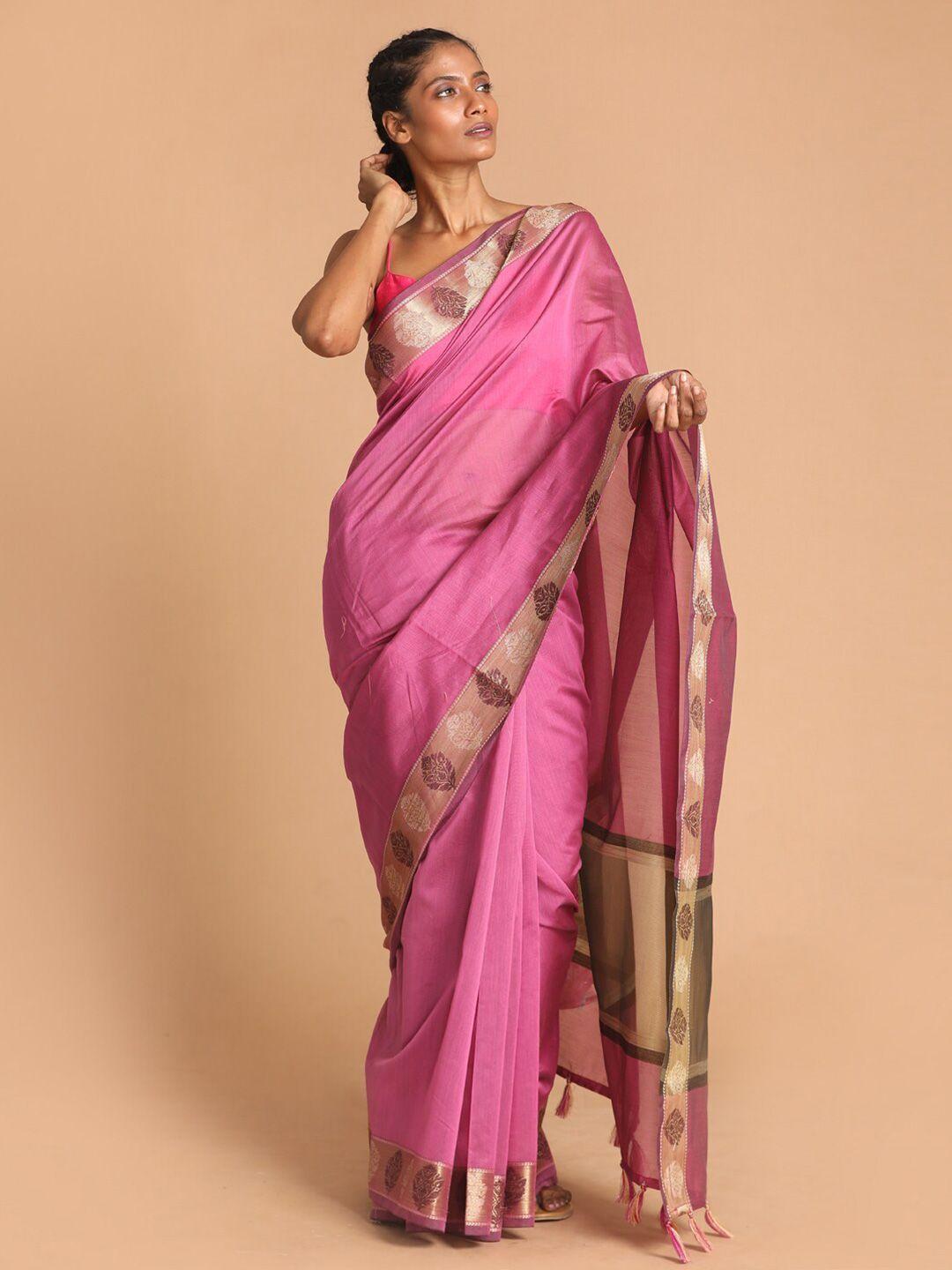 indethnic purple & brown zari banarasi saree