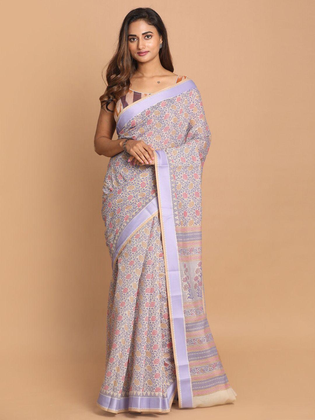 indethnic purple & pink floral printed saree