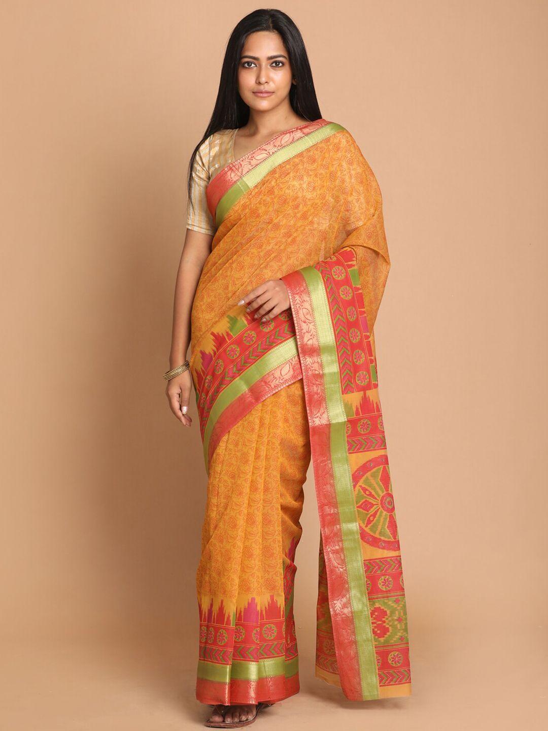 indethnic rust & red floral saree