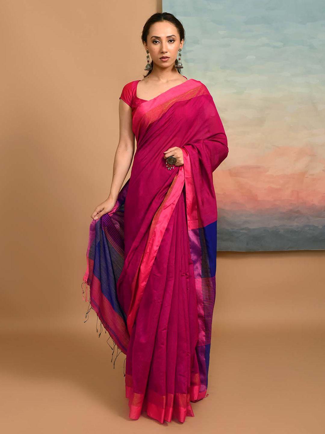 indethnic solid jamdani saree