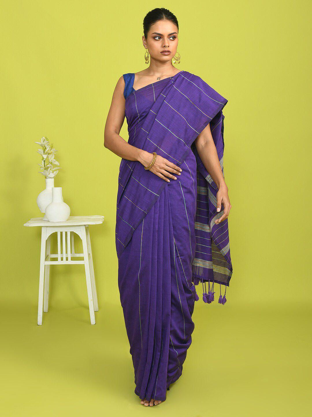 indethnic striped printed saree