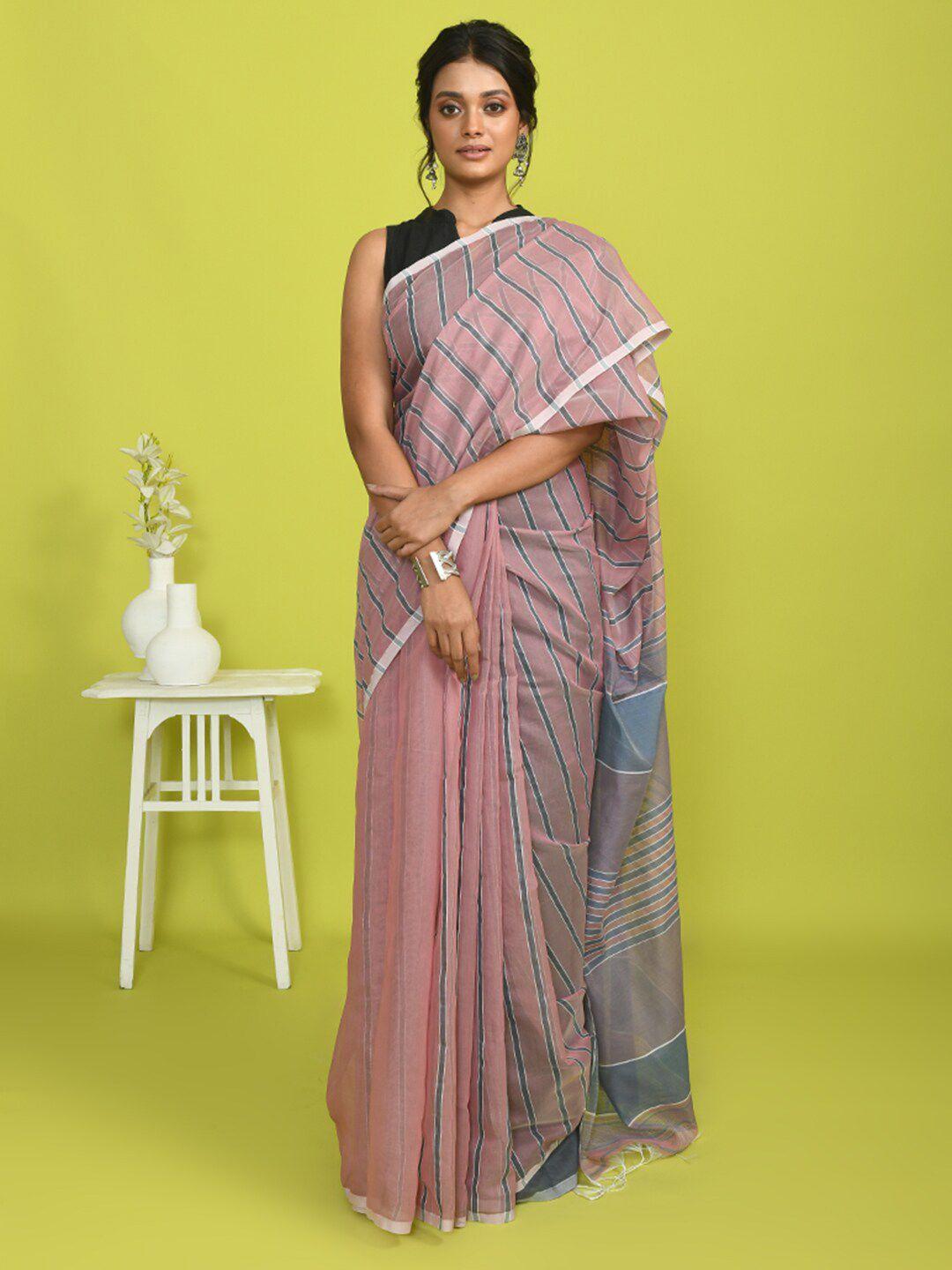 indethnic striped printed saree