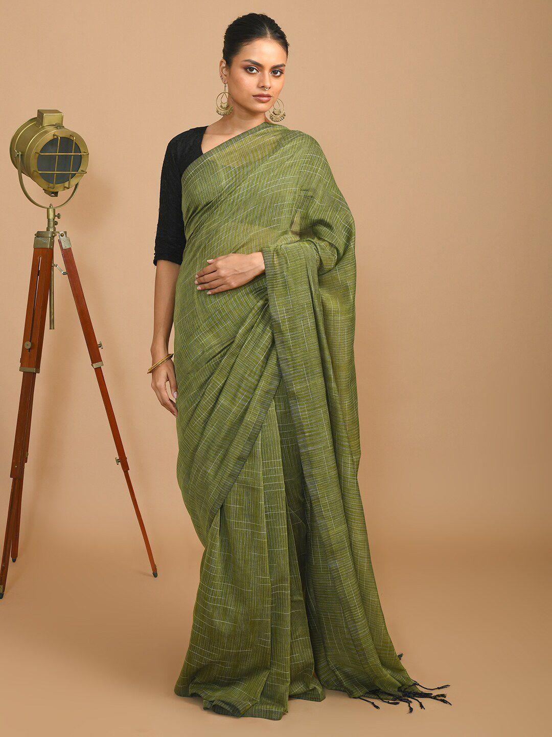 indethnic striped printed saree