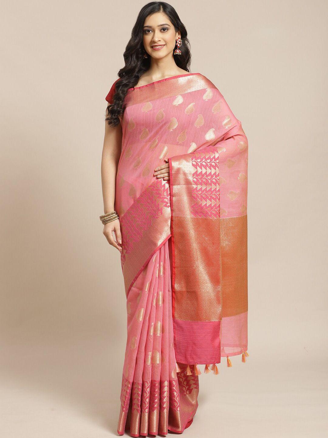 indethnic women fuchsia woven banarasi saree