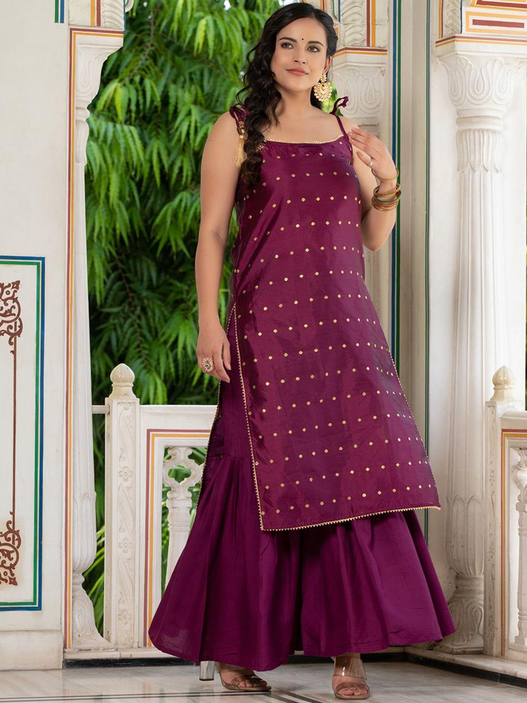 indi inside purple ethnic motifs woven design pure silk kurta with sharara