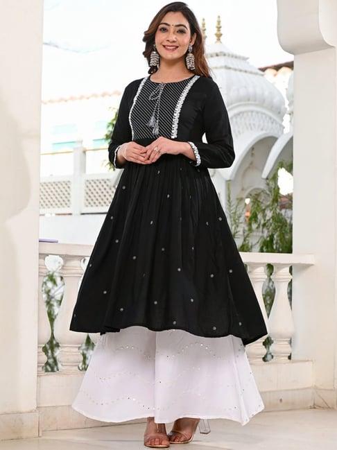 indi inside black embroidered a line kurta