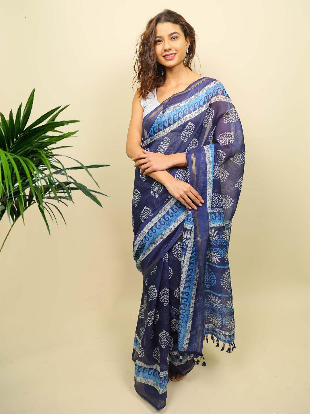 indi inside blue & white dabu saree