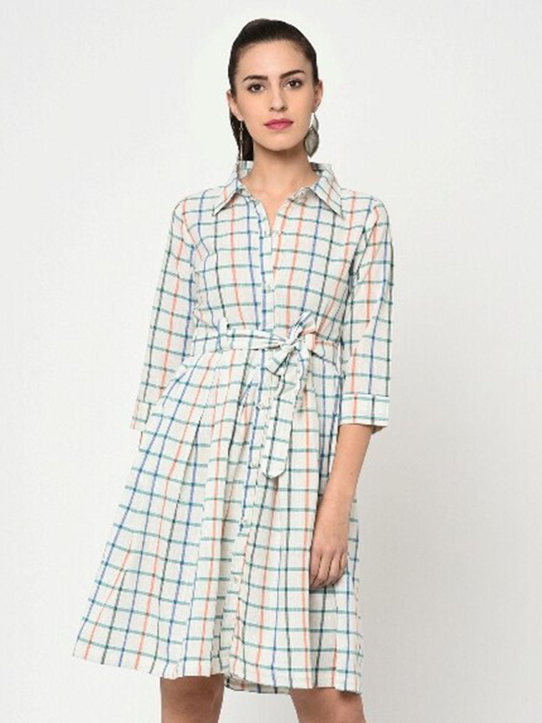 indi inside checked belted cotton shirt dress